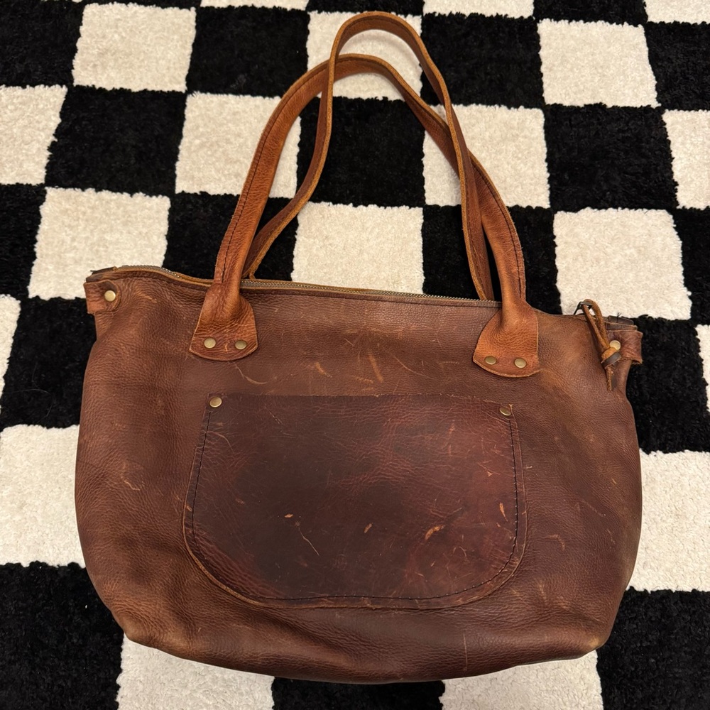 Handmade Heavy Brown Leather Shoulder Bag Purse